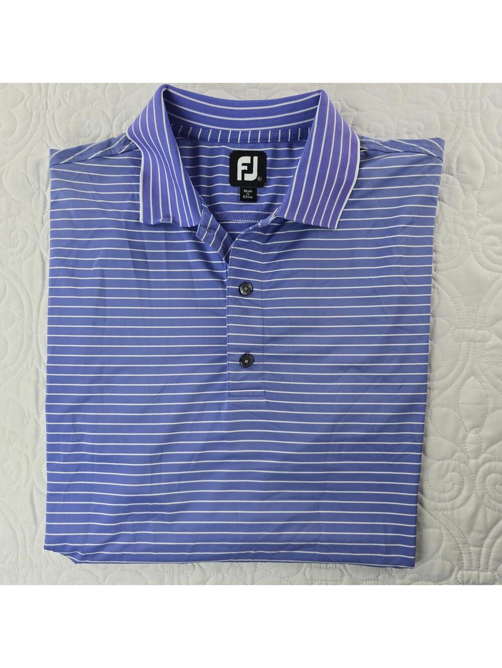 FootJoy Men's Striped Lisle Golf Polo Shirt in purple/white Size XL.